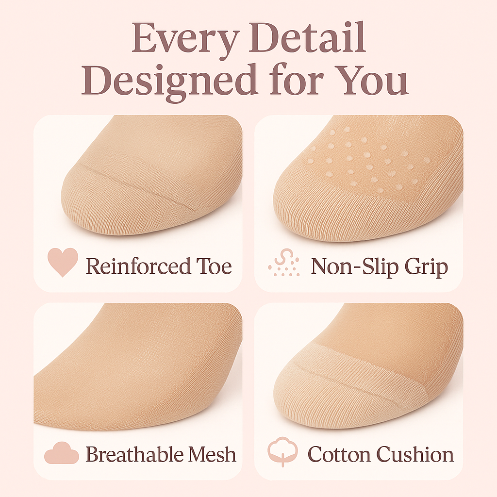 Women’s 3-Pack Non-Slip Sheer Ankle Socks with Cushioned Sole & Toe