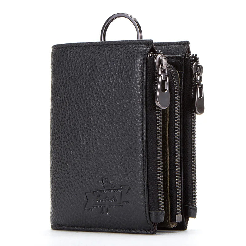Men's Genuine Leather Wallet - RFID Blocking, Zipper Coin Purse, Large Capacity