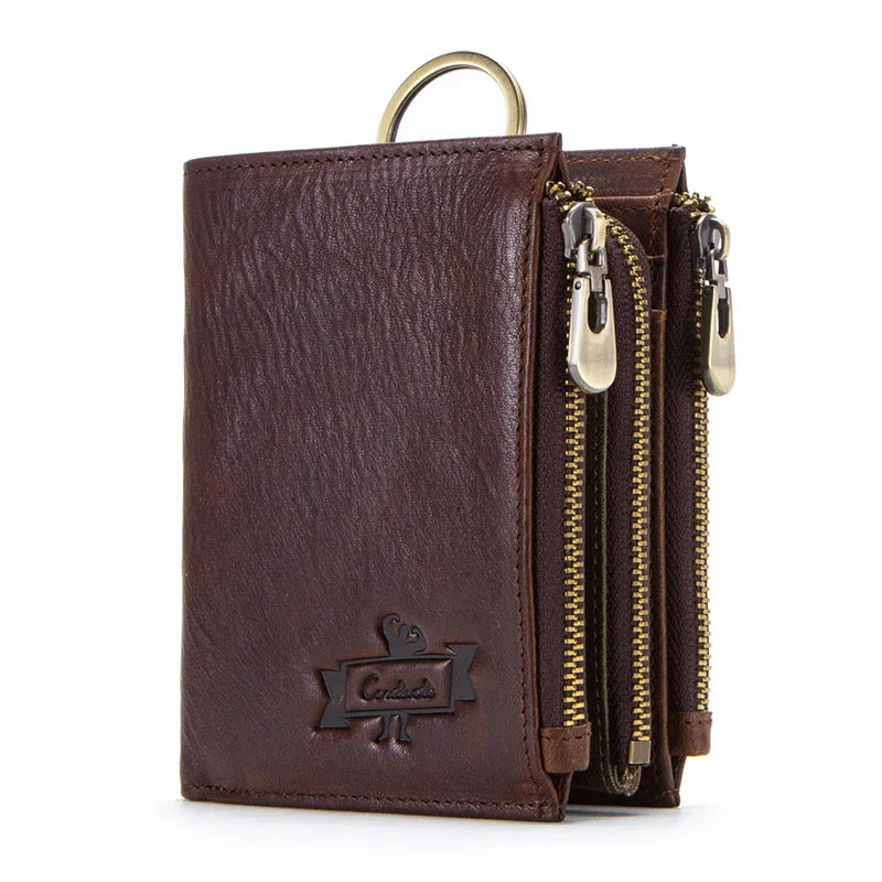 Men's Genuine Leather Wallet - RFID Blocking, Zipper Coin Purse, Large Capacity