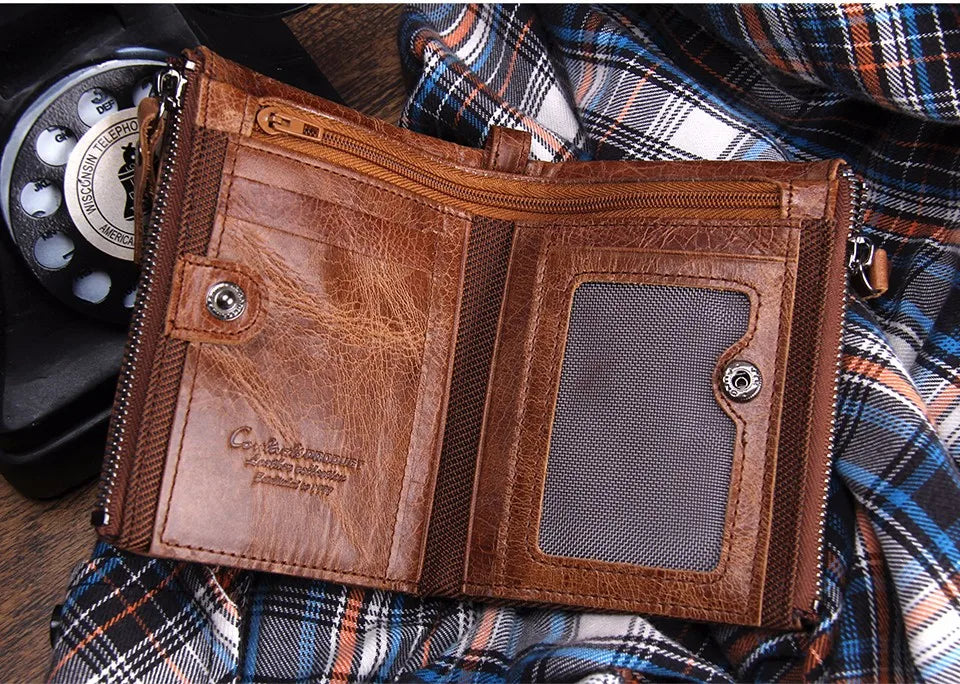 Men’s Genuine Leather Short Wallet with Coin Pocket & Card Holder