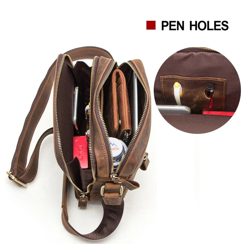 Men's Genuine Leather Messenger Bag Vintage Crossbody Shoulder Bag for iPad Mini