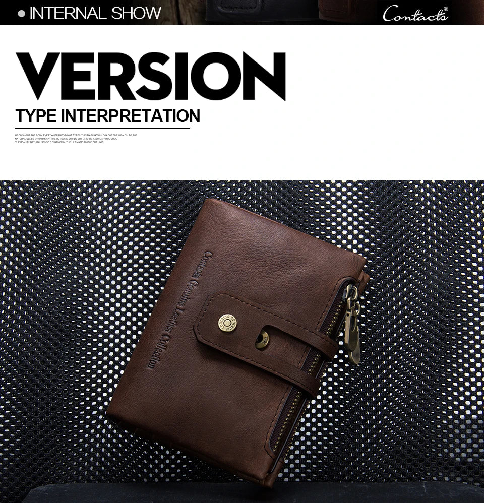 Men's Genuine Leather Small Zipper Wallet - RFID Coin Purse & Card Holder
