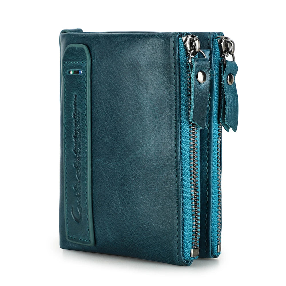 Men’s Genuine Leather Short Wallet with Coin Pocket & Card Holder