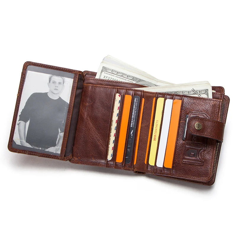Men’s Genuine Leather RFID Wallet with Coin Pocket & Card Holder