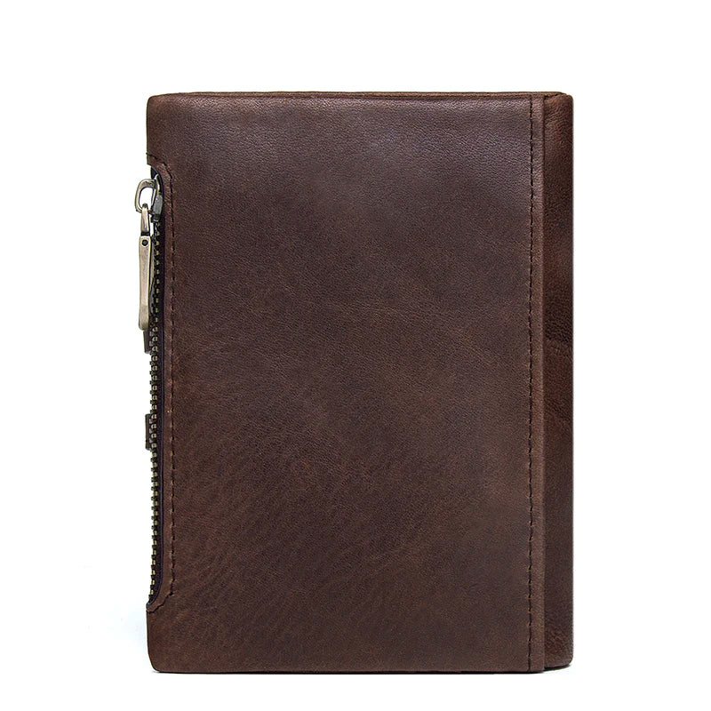 Men's Genuine Leather Small Zipper Wallet - RFID Coin Purse & Card Holder