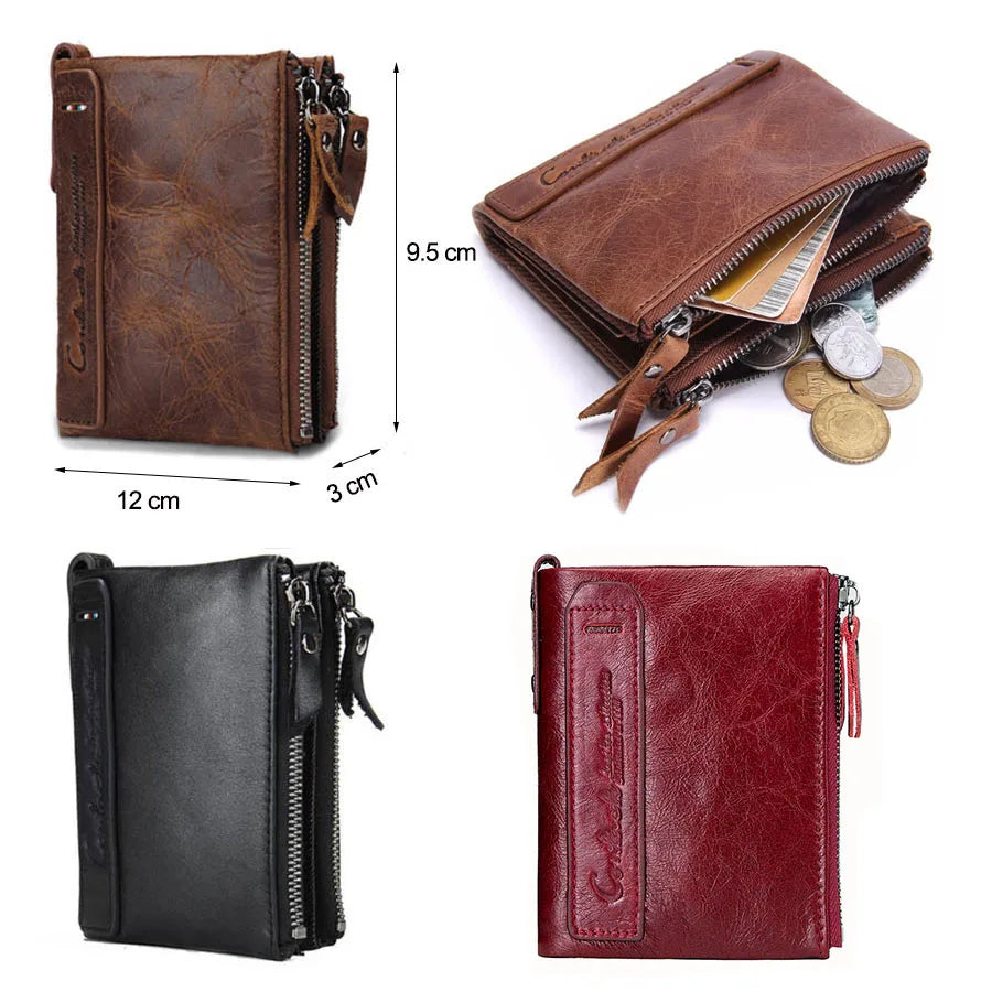 Men’s Genuine Leather Short Wallet with Coin Pocket & Card Holder