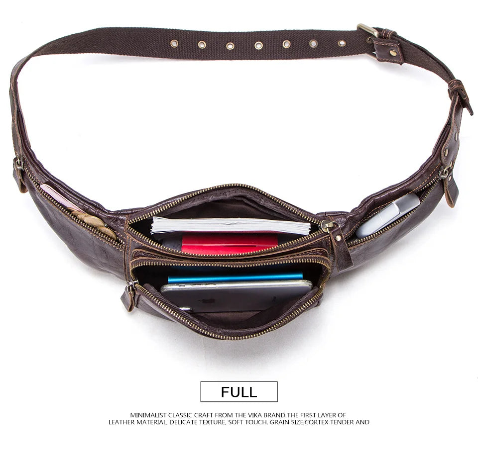 Men's 100% Genuine Leather Waist Bag Fanny Pack for Travel and Daily Essentials