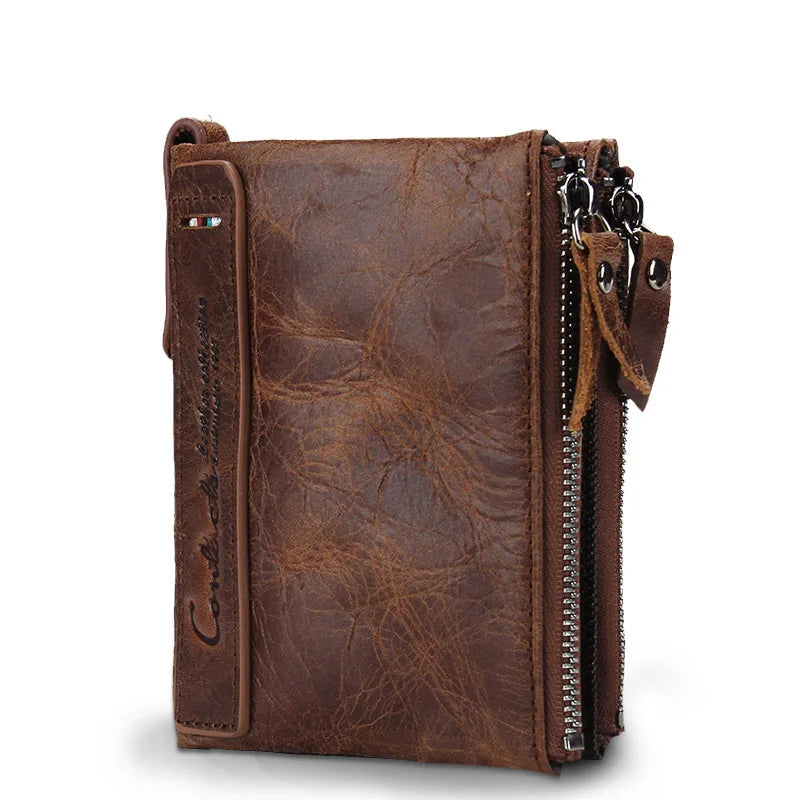 Men’s Genuine Leather Short Wallet with Coin Pocket & Card Holder