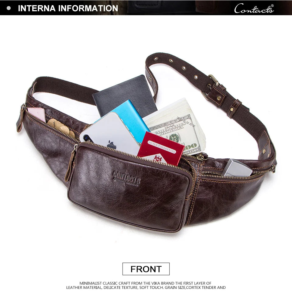 Men's 100% Genuine Leather Waist Bag Fanny Pack for Travel and Daily Essentials