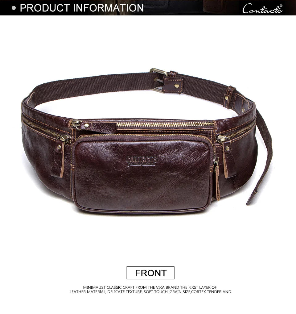 Men's 100% Genuine Leather Waist Bag Fanny Pack for Travel and Daily Essentials
