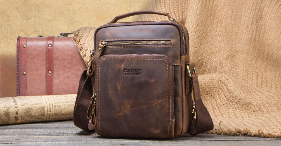 Genuine Leather Men Shoulder Bag Vintage Messenger Crossbody Sling Handbag