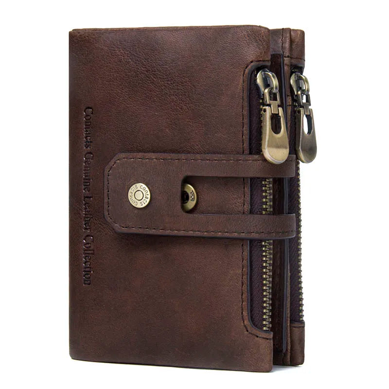 Men's Genuine Leather Small Zipper Wallet - RFID Coin Purse & Card Holder