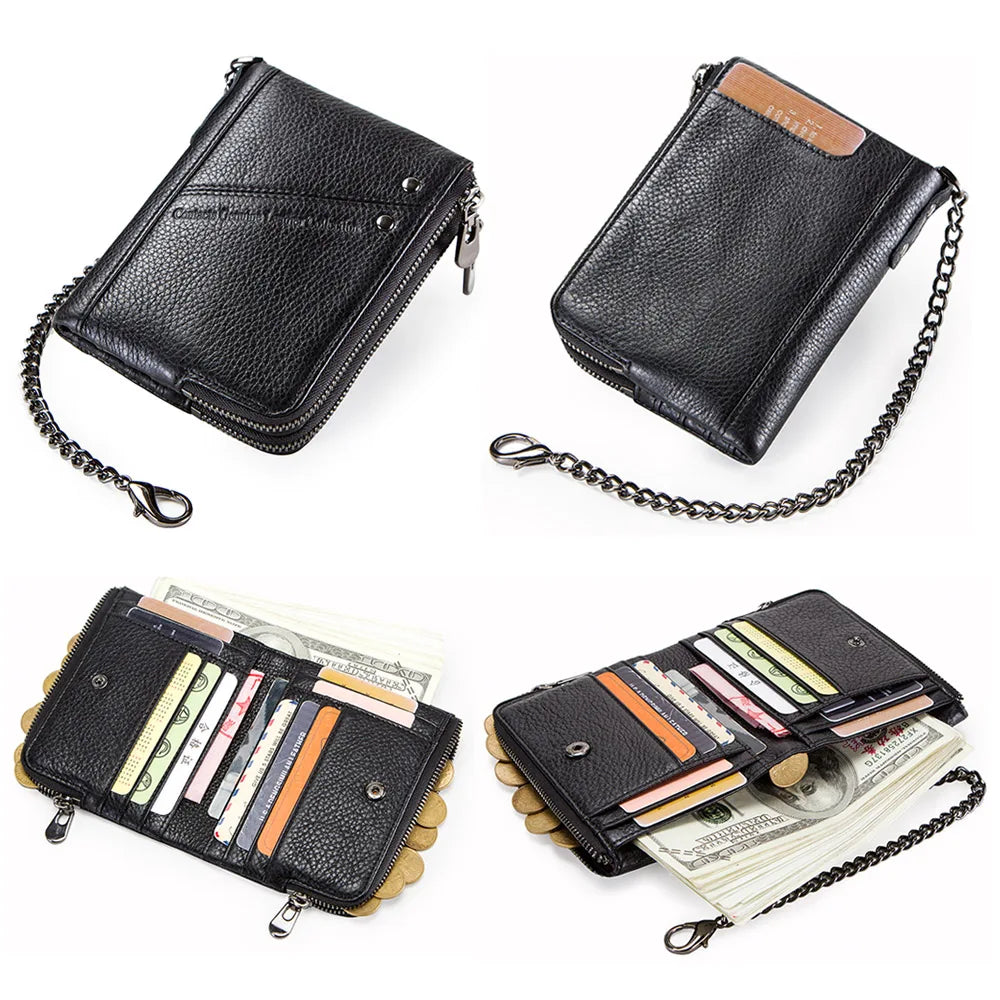 Men's Genuine Leather RFID Wallet - Short Zipper Coin Purse & Card Holder