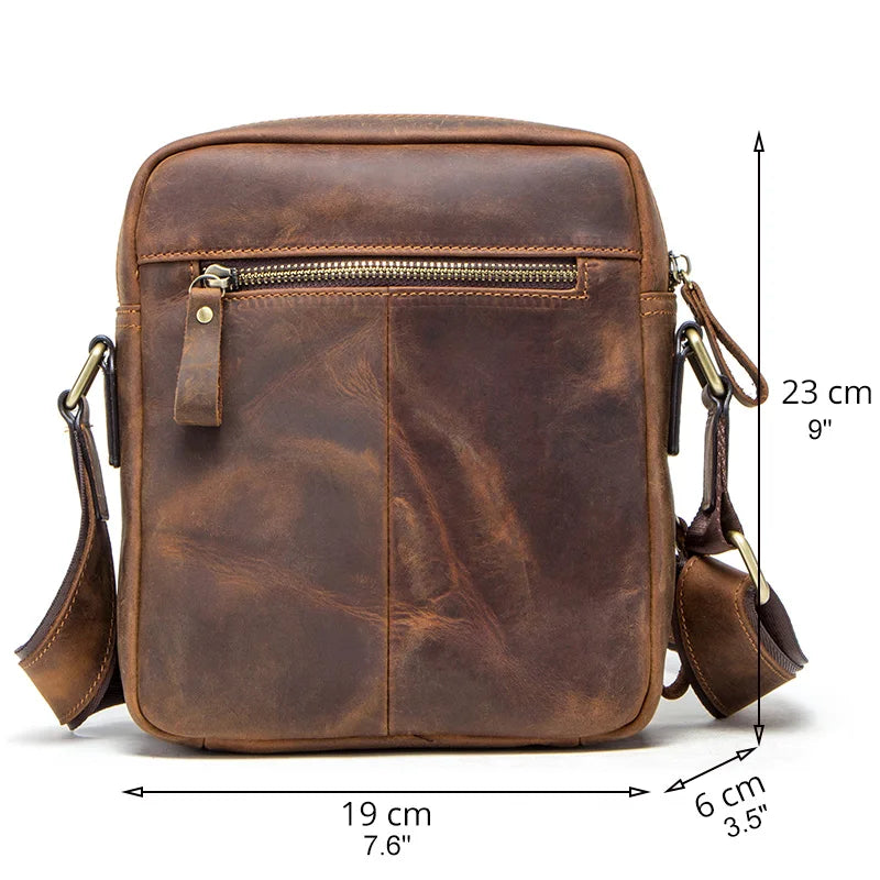 Men's Genuine Leather Messenger Bag Vintage Crossbody Shoulder Bag for iPad Mini