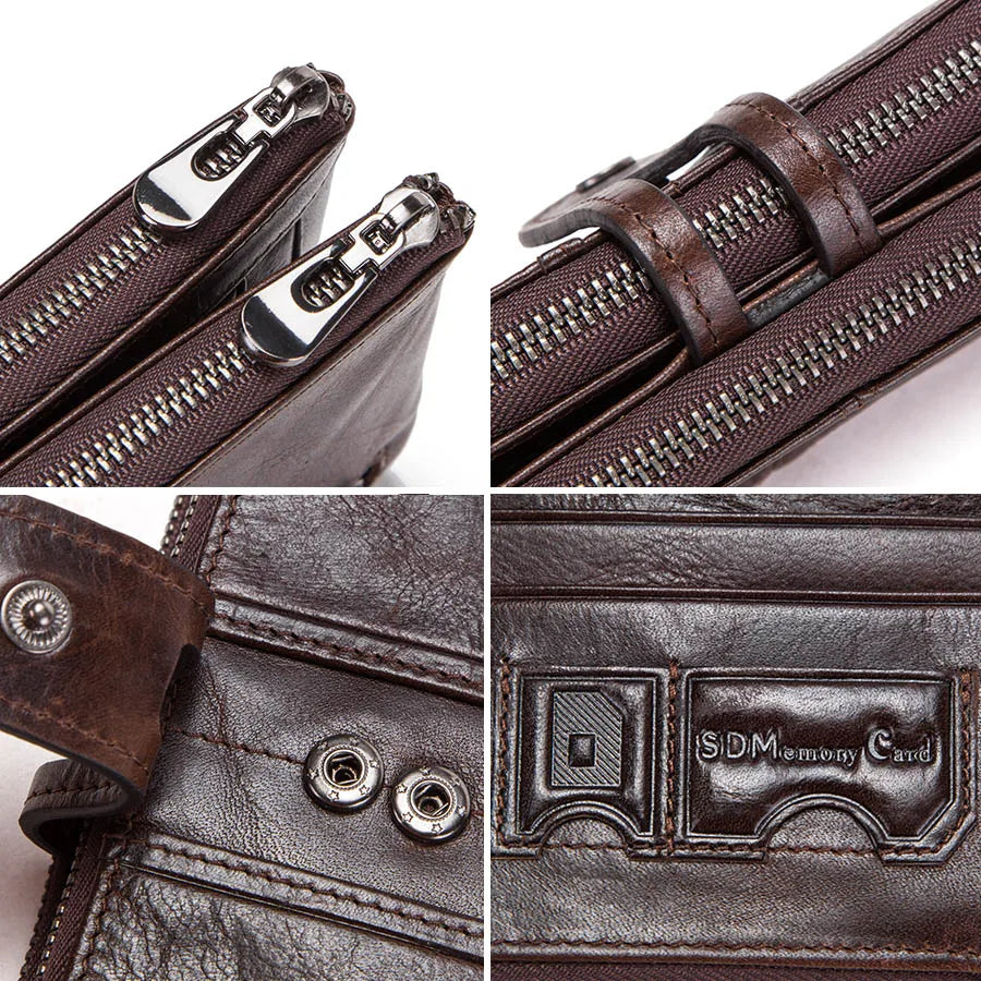Men’s Genuine Leather Clutch Wallet Long Zipper Coin Purse & Card Holder