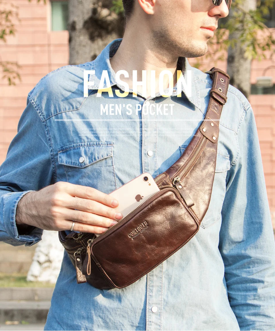 Men's 100% Genuine Leather Waist Bag Fanny Pack for Travel and Daily Essentials