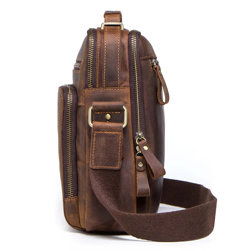 Genuine Leather Men Shoulder Bag Vintage Messenger Crossbody Sling Handbag
