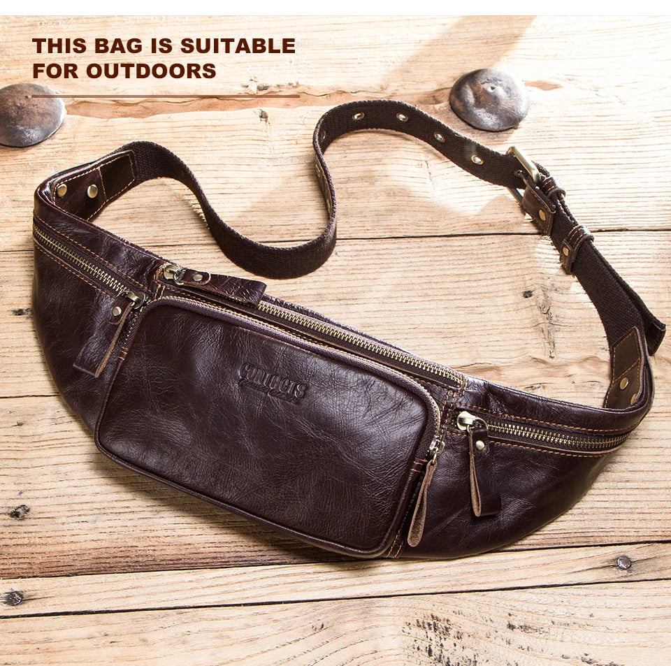 Men's 100% Genuine Leather Waist Bag Fanny Pack for Travel and Daily Essentials