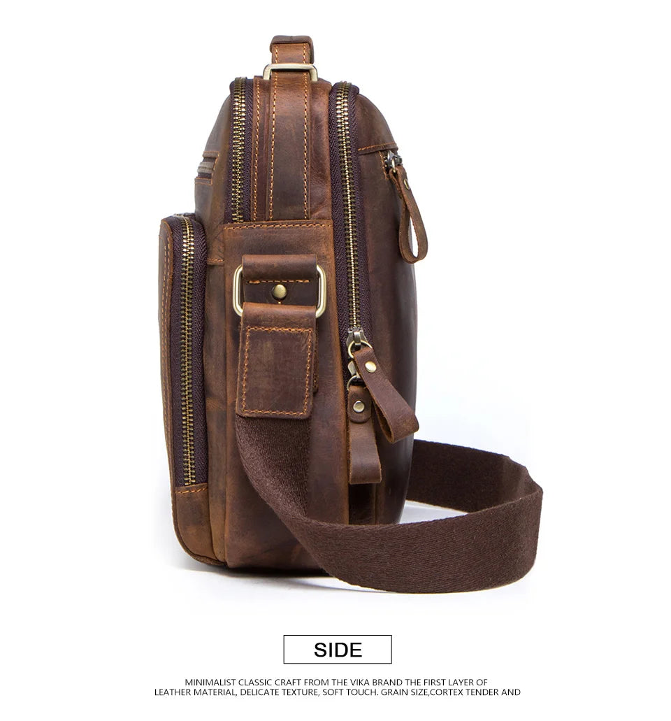 Genuine Leather Men Shoulder Bag Vintage Messenger Crossbody Sling Handbag