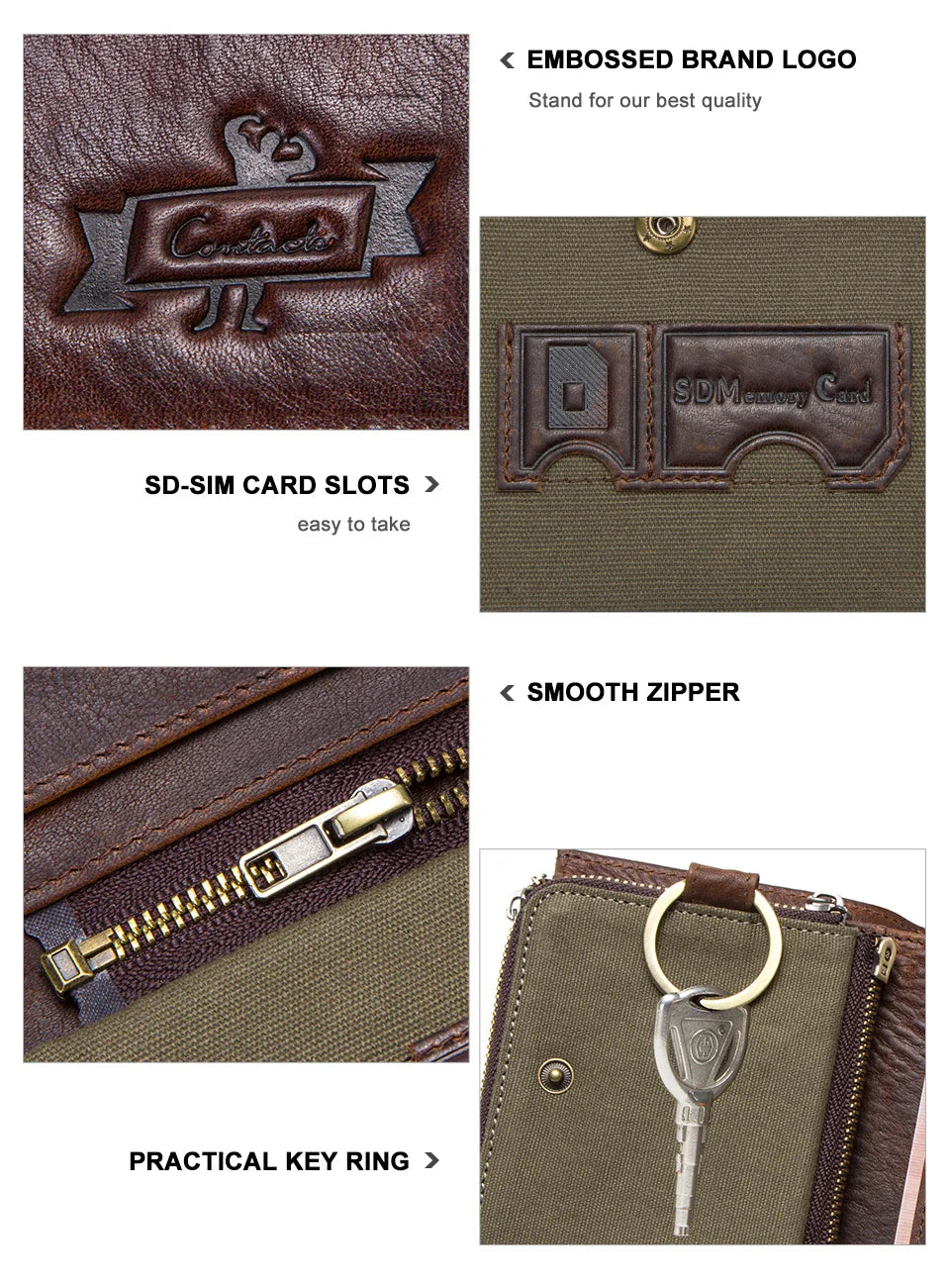 Men's Genuine Leather Wallet - RFID Blocking, Zipper Coin Purse, Large Capacity