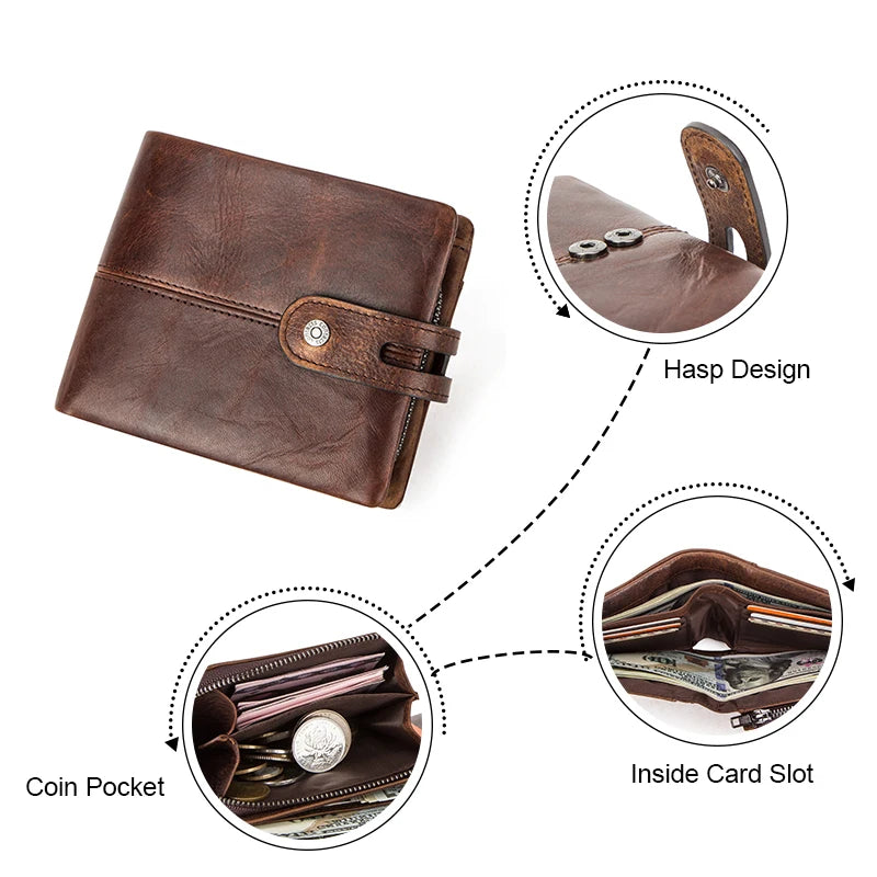 Genuine Leather Men Wallet RFID Blocking Short Coin Purse with Card Slots