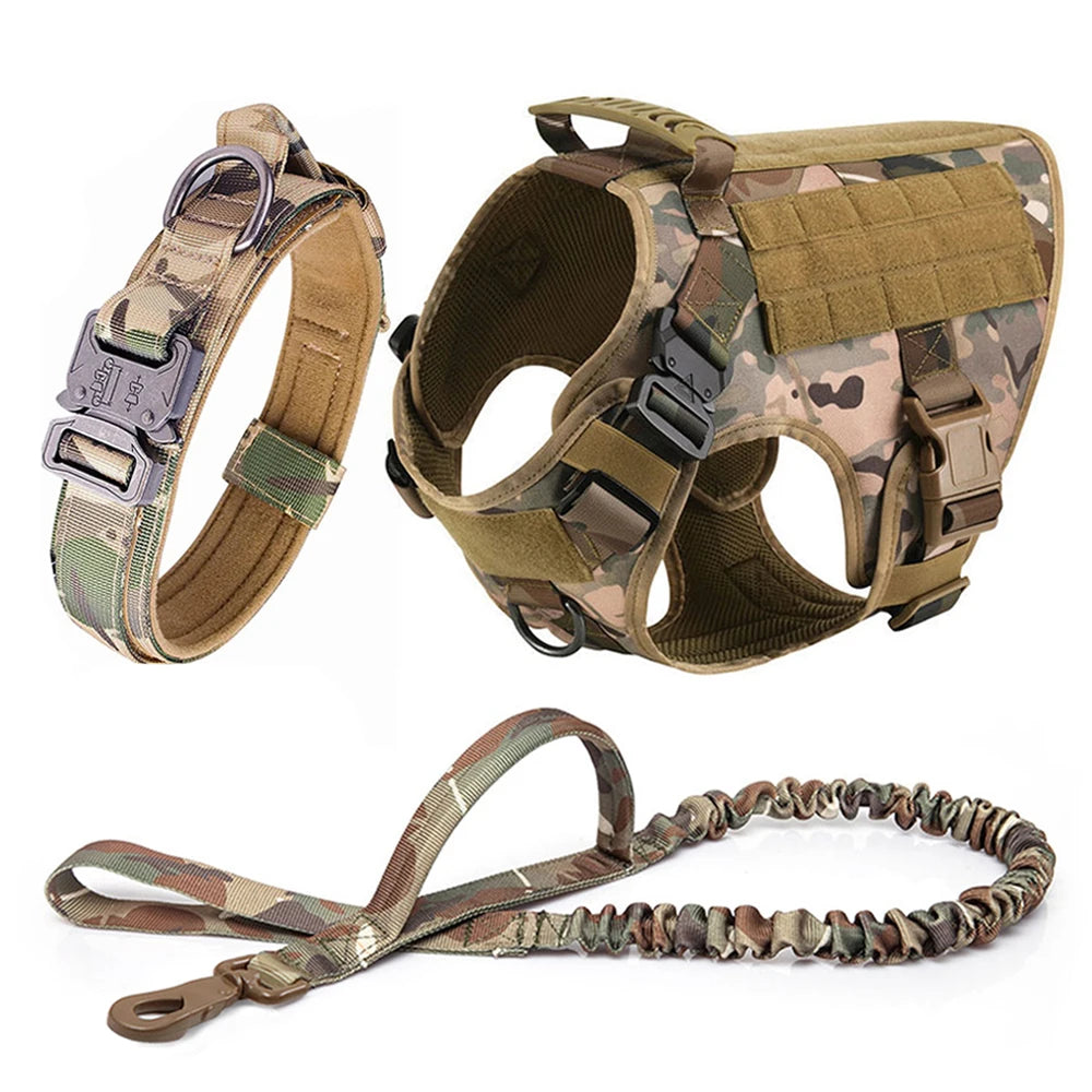 Tactical Dog Harness & Leash Set MOLLE No-Pull Vest for Large Dogs Training