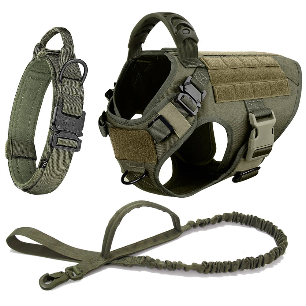 Tactical Dog Harness & Leash Set MOLLE No-Pull Vest for Large Dogs Training