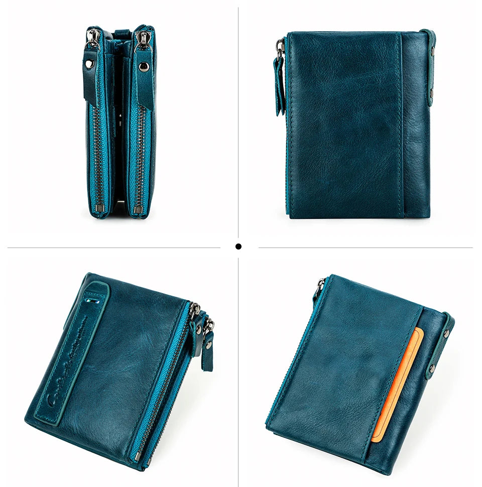 Men’s Genuine Leather Short Wallet with Coin Pocket & Card Holder