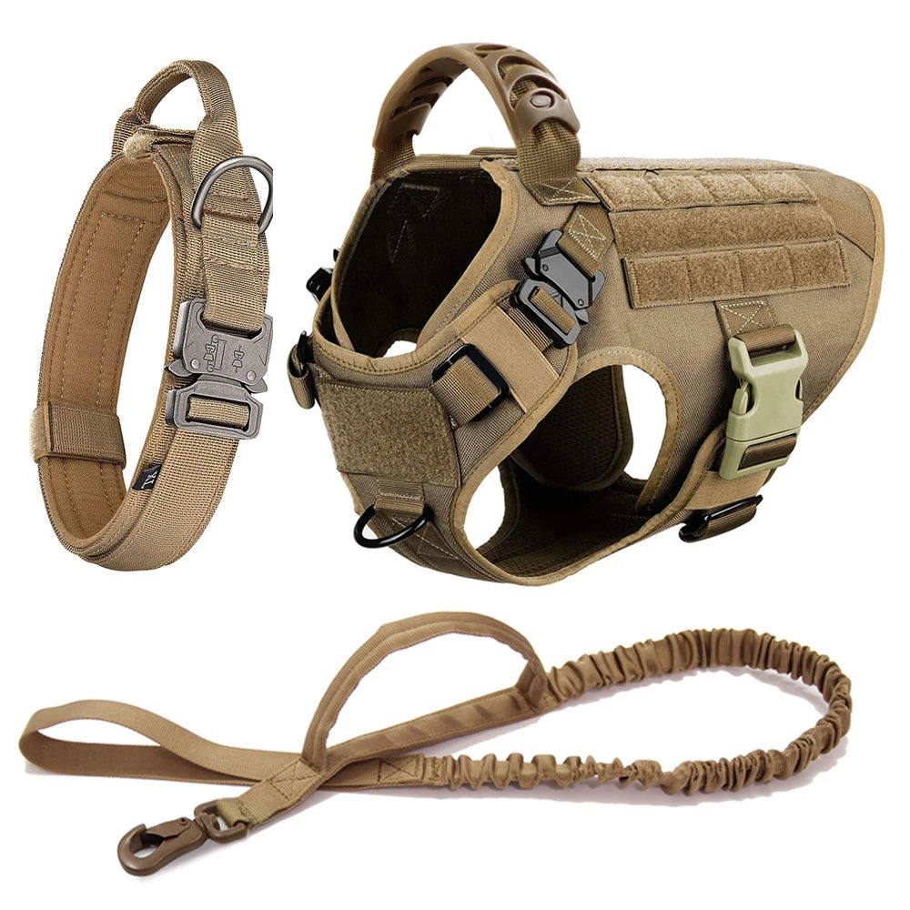 Tactical Dog Harness & Leash Set MOLLE No-Pull Vest for Large Dogs Training