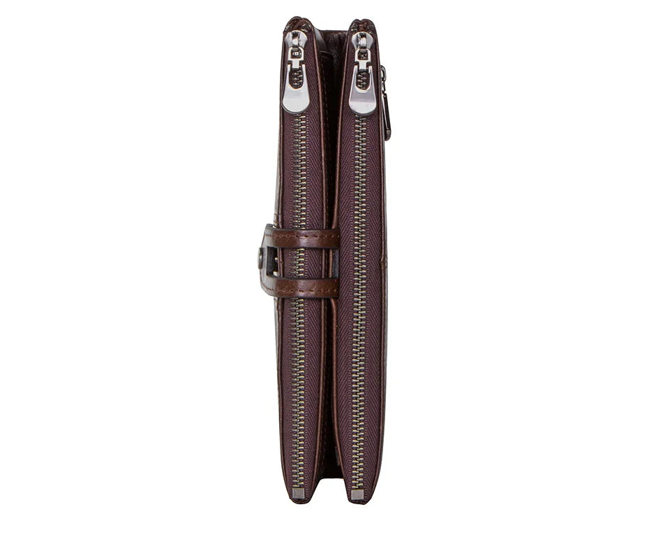 Men’s Genuine Leather Clutch Wallet Long Zipper Coin Purse & Card Holder