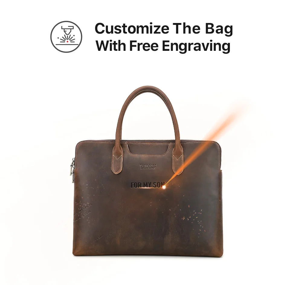 Genuine Leather Business Briefcase for Men – 14" Laptop Tote Bag