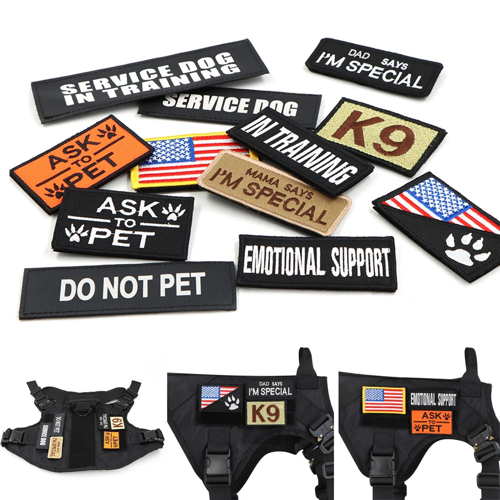 Tactical Dog Harness Set w/ Leash Collar Bags Patches for Large Dogs Training