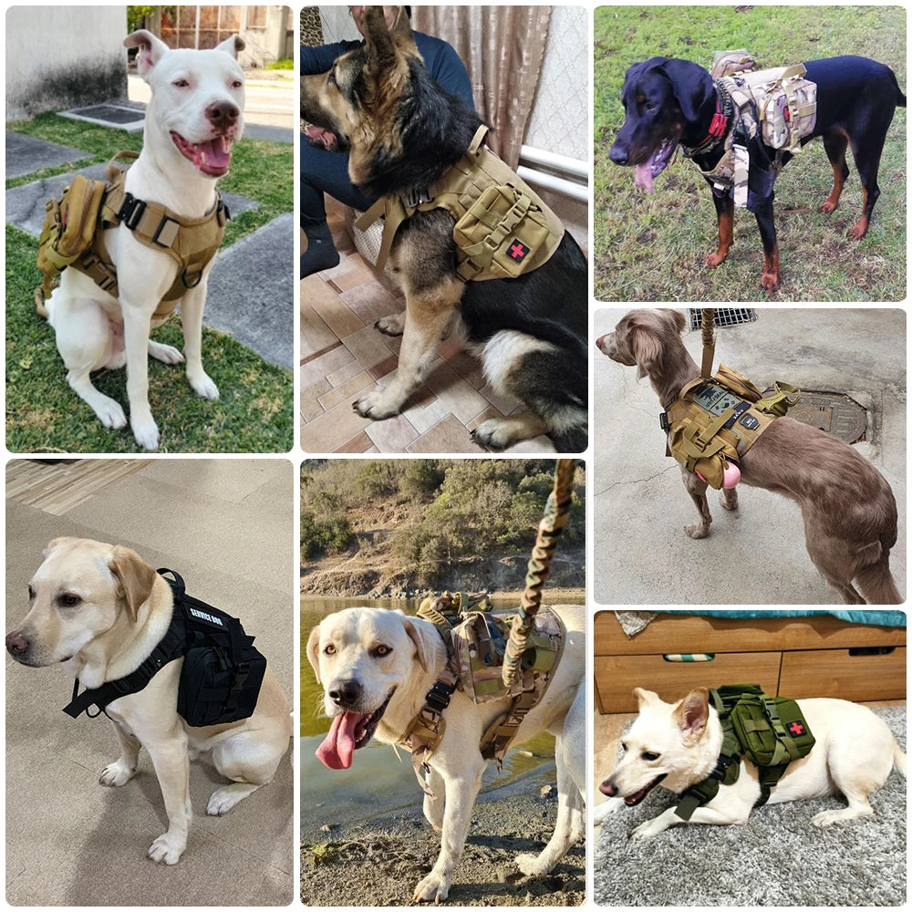 Tactical Dog Harness & Leash Set MOLLE No-Pull Vest for Large Dogs Training