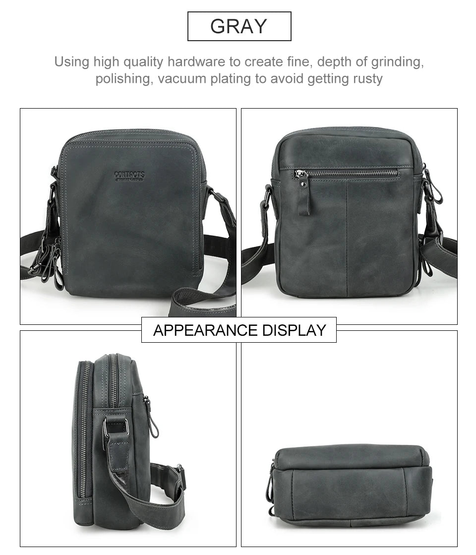 Men's Genuine Leather Messenger Bag Vintage Crossbody Shoulder Bag for iPad Mini