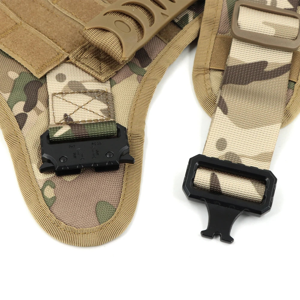 Tactical Dog Harness Set w/ Leash Collar Bags Patches for Large Dogs Training