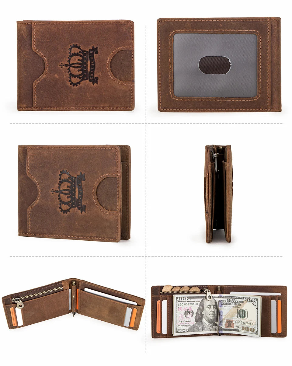 Slim RFID Genuine Leather Bifold Wallet with Money Clip - Men’s Card Holder