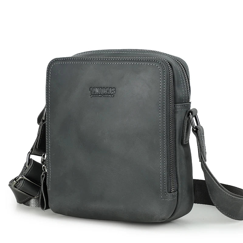 Men's Genuine Leather Messenger Bag Vintage Crossbody Shoulder Bag for iPad Mini