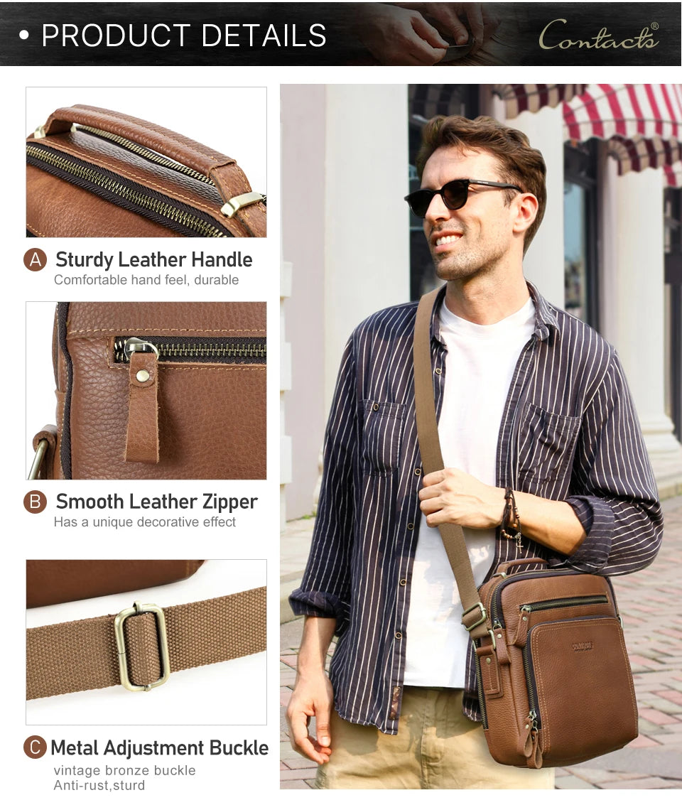 Men's Genuine Leather Messenger Bag - Casual Shoulder Crossbody Bag for iPad