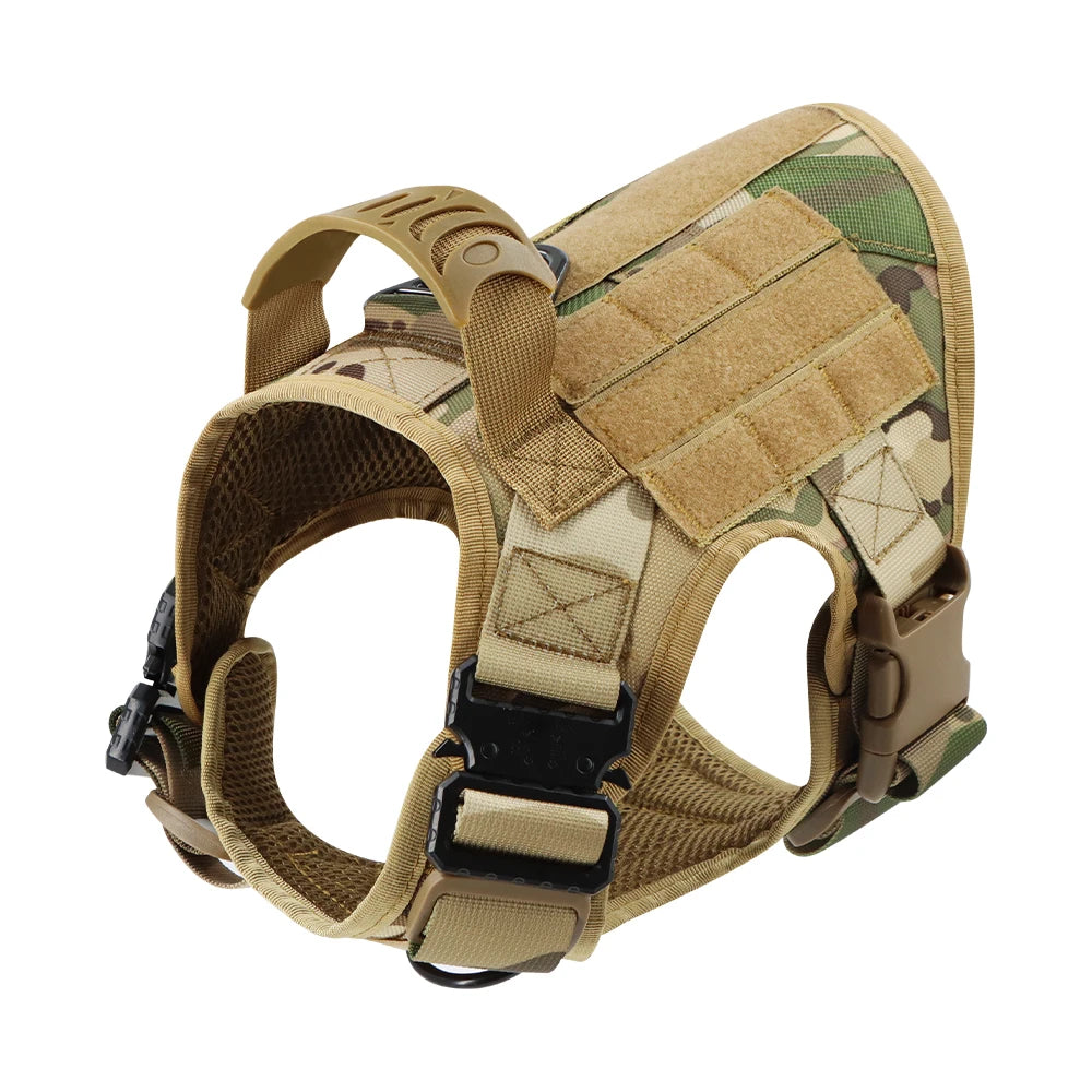 Tactical Dog Harness Set w/ Leash Collar Bags Patches for Large Dogs Training
