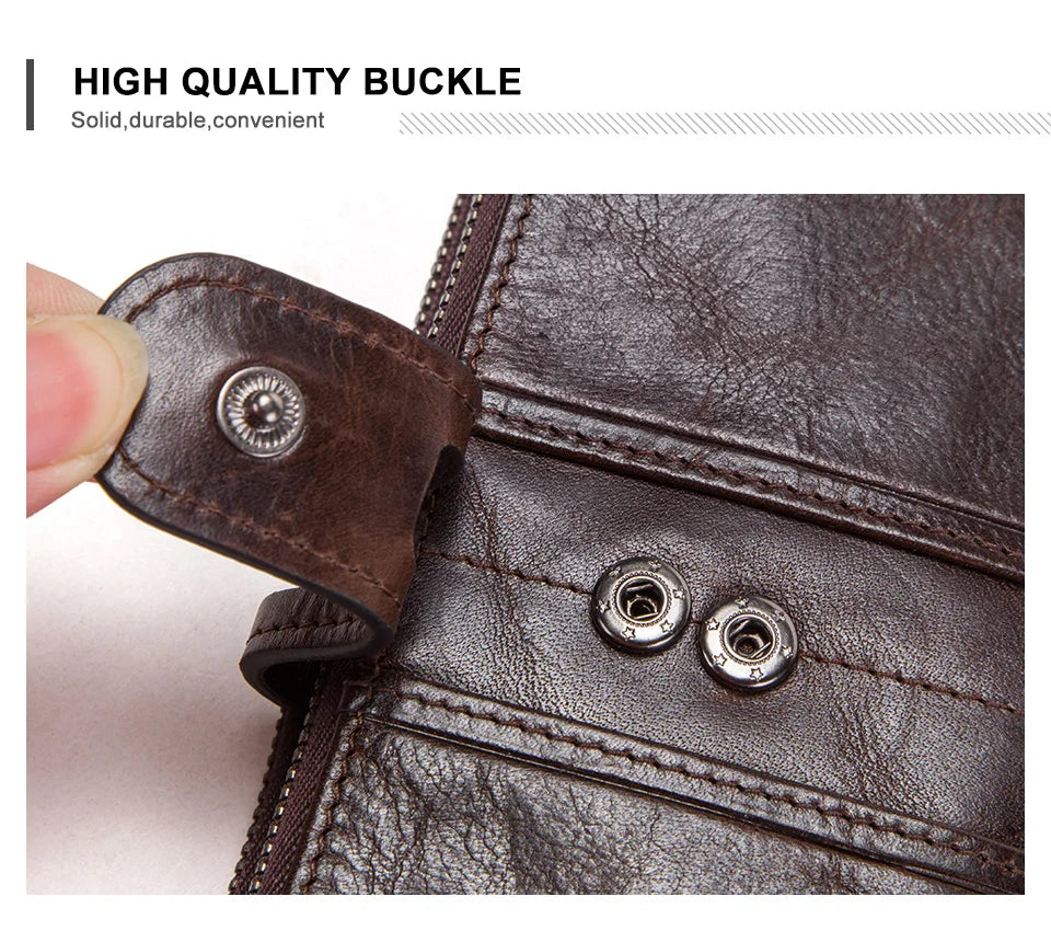 Men’s Genuine Leather Clutch Wallet Long Zipper Coin Purse & Card Holder