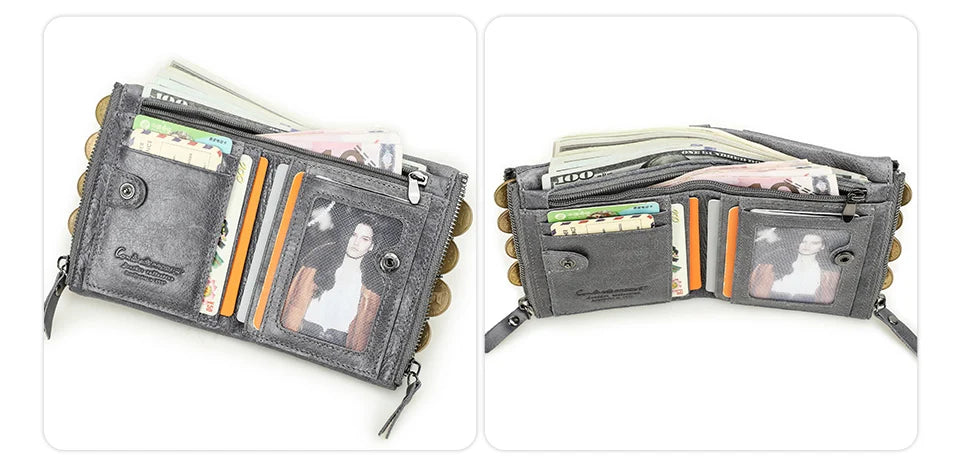 Men’s Genuine Leather Short Wallet with Coin Pocket & Card Holder