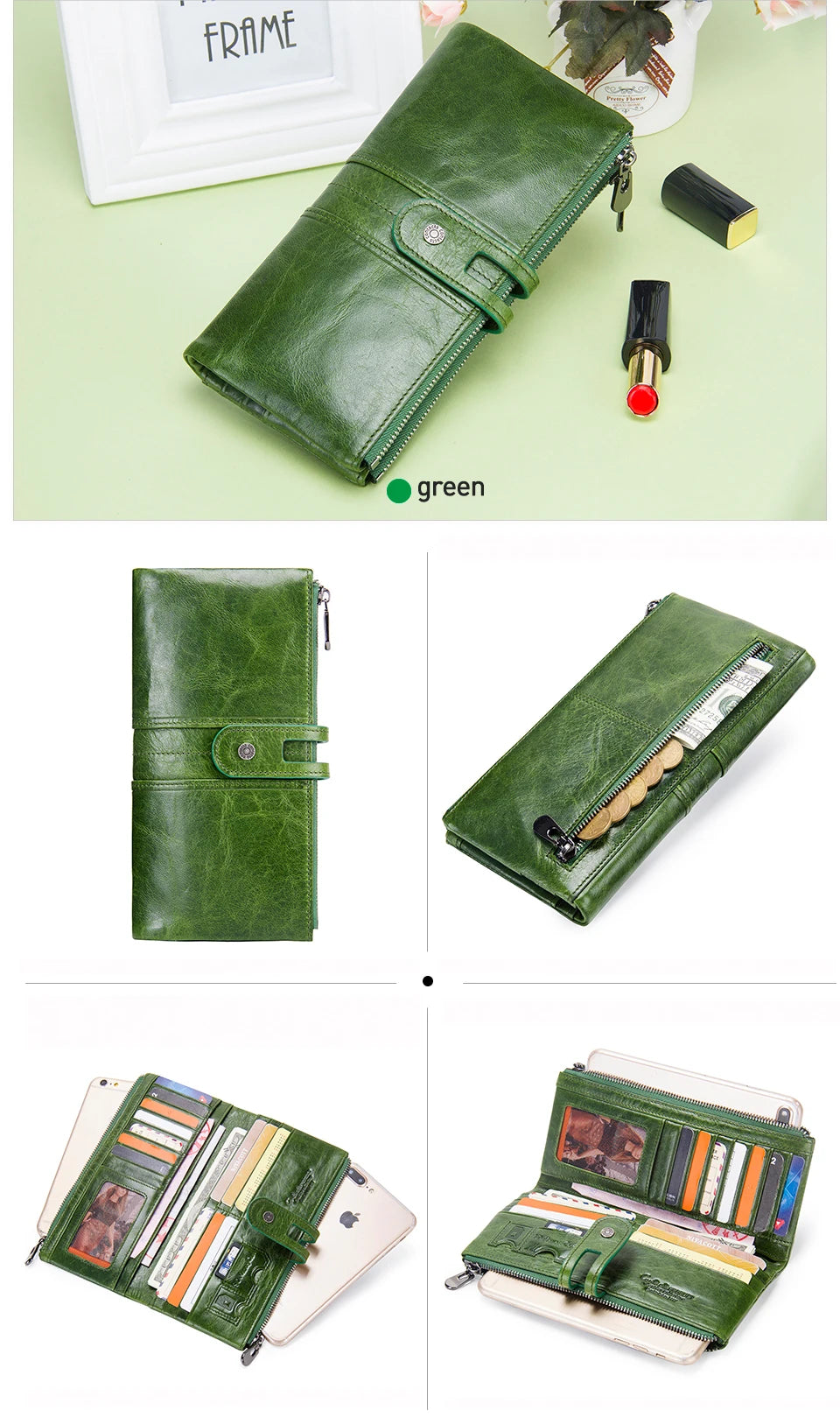 Men’s Genuine Leather Clutch Wallet Long Zipper Coin Purse & Card Holder