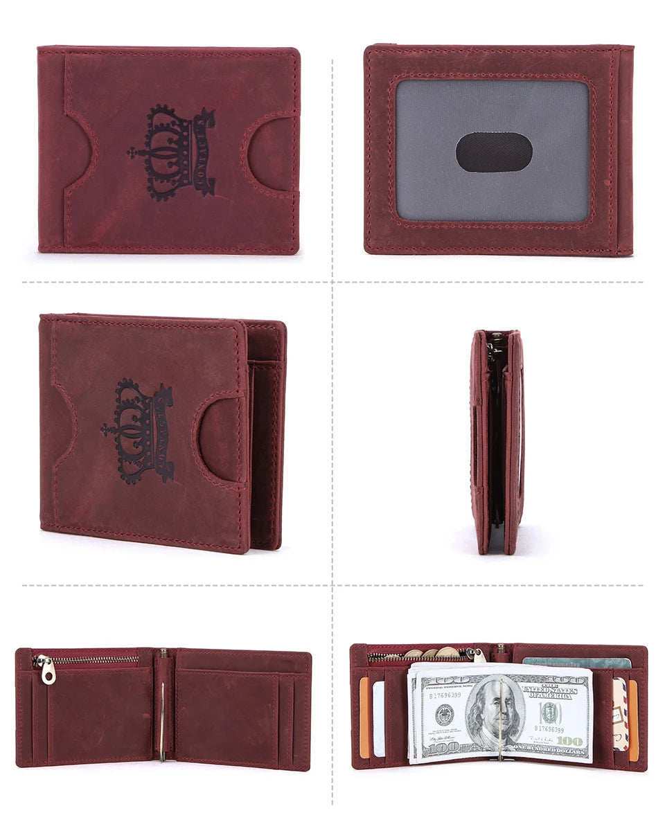 Slim RFID Genuine Leather Bifold Wallet with Money Clip - Men’s Card Holder
