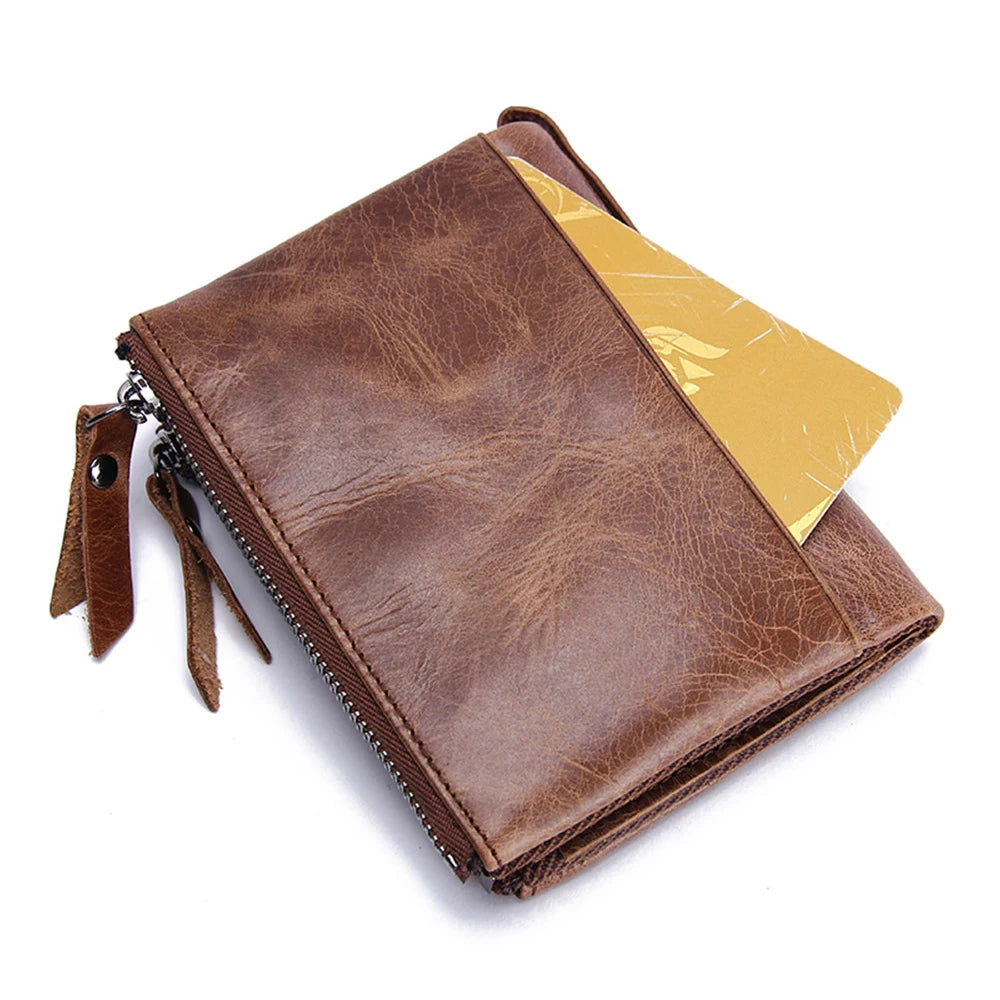 Men’s Genuine Leather Short Wallet with Coin Pocket & Card Holder