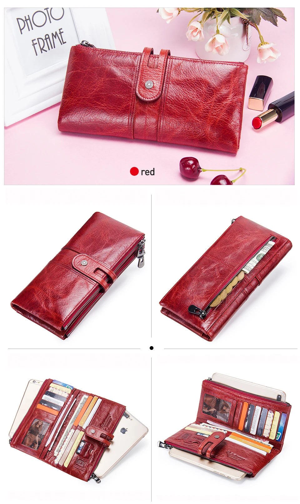 Men’s Genuine Leather Clutch Wallet Long Zipper Coin Purse & Card Holder