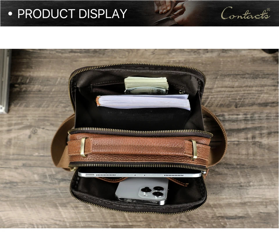 Men's Genuine Leather Messenger Bag - Casual Shoulder Crossbody Bag for iPad