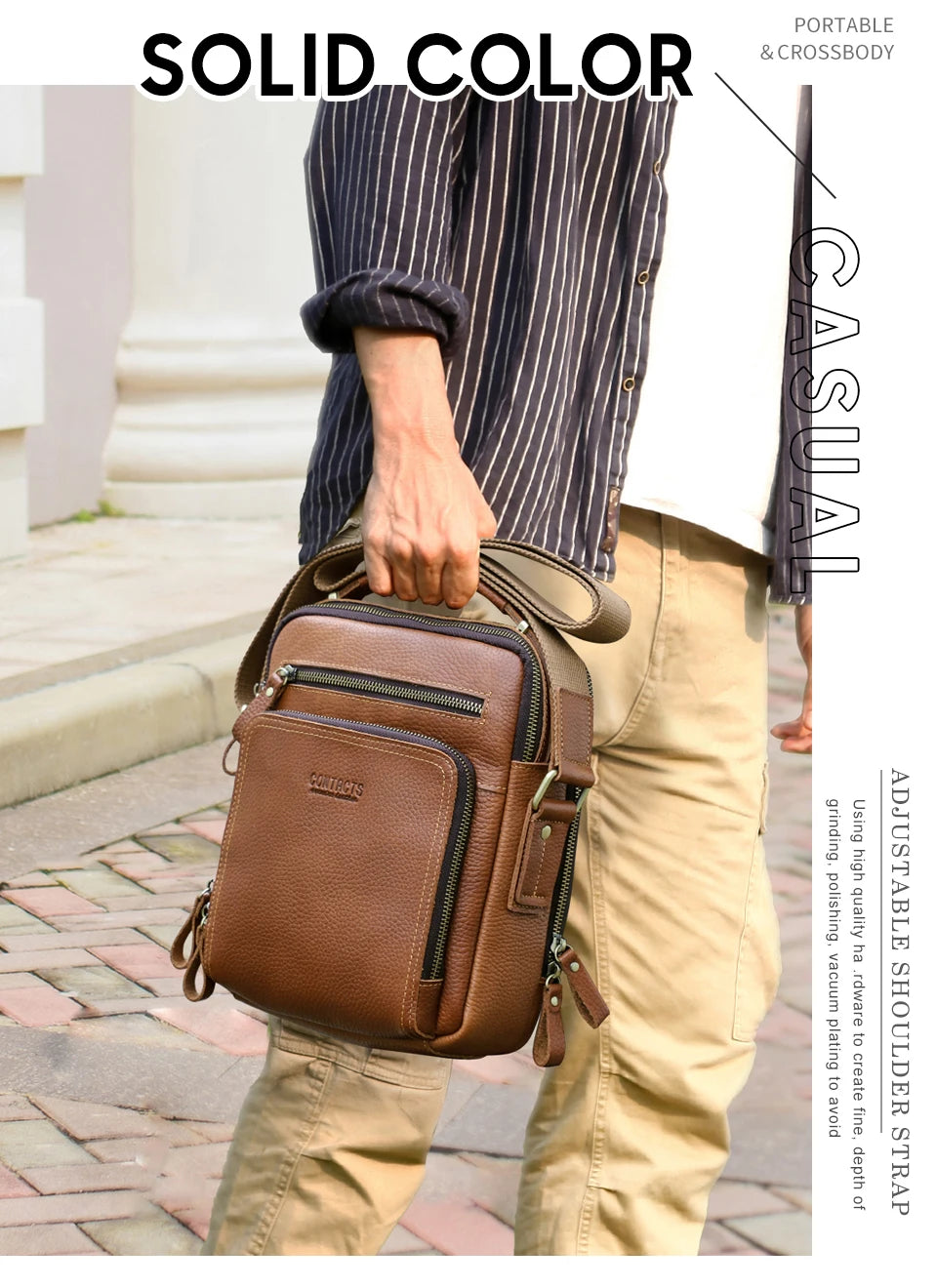 Men's Genuine Leather Messenger Bag - Casual Shoulder Crossbody Bag for iPad