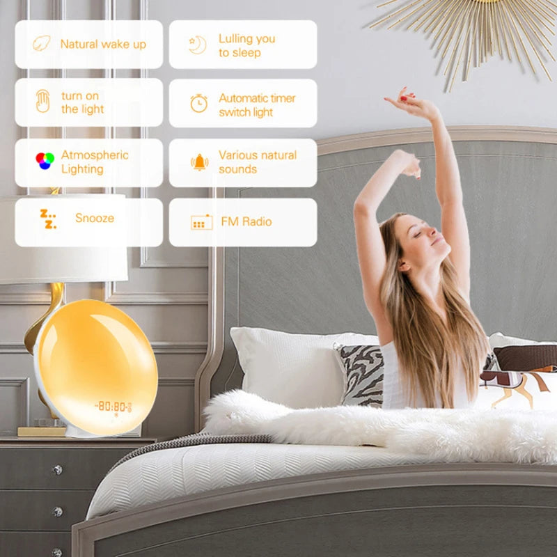 Sunrise Wake-Up Light Alarm Clock FM Radio Dual Alarm USB Night Light