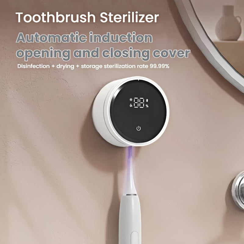 Smart Toothbrush Dryer Wall Mount USB LED Display Rotating Sterilizer ABS White