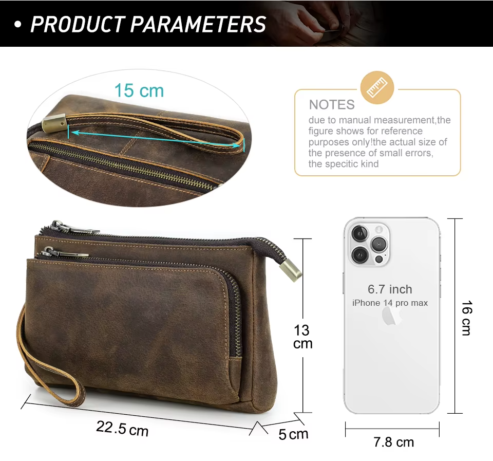 Genuine Leather Men Clutch Bag Long Wallet Travel Handbag Storage Organizer